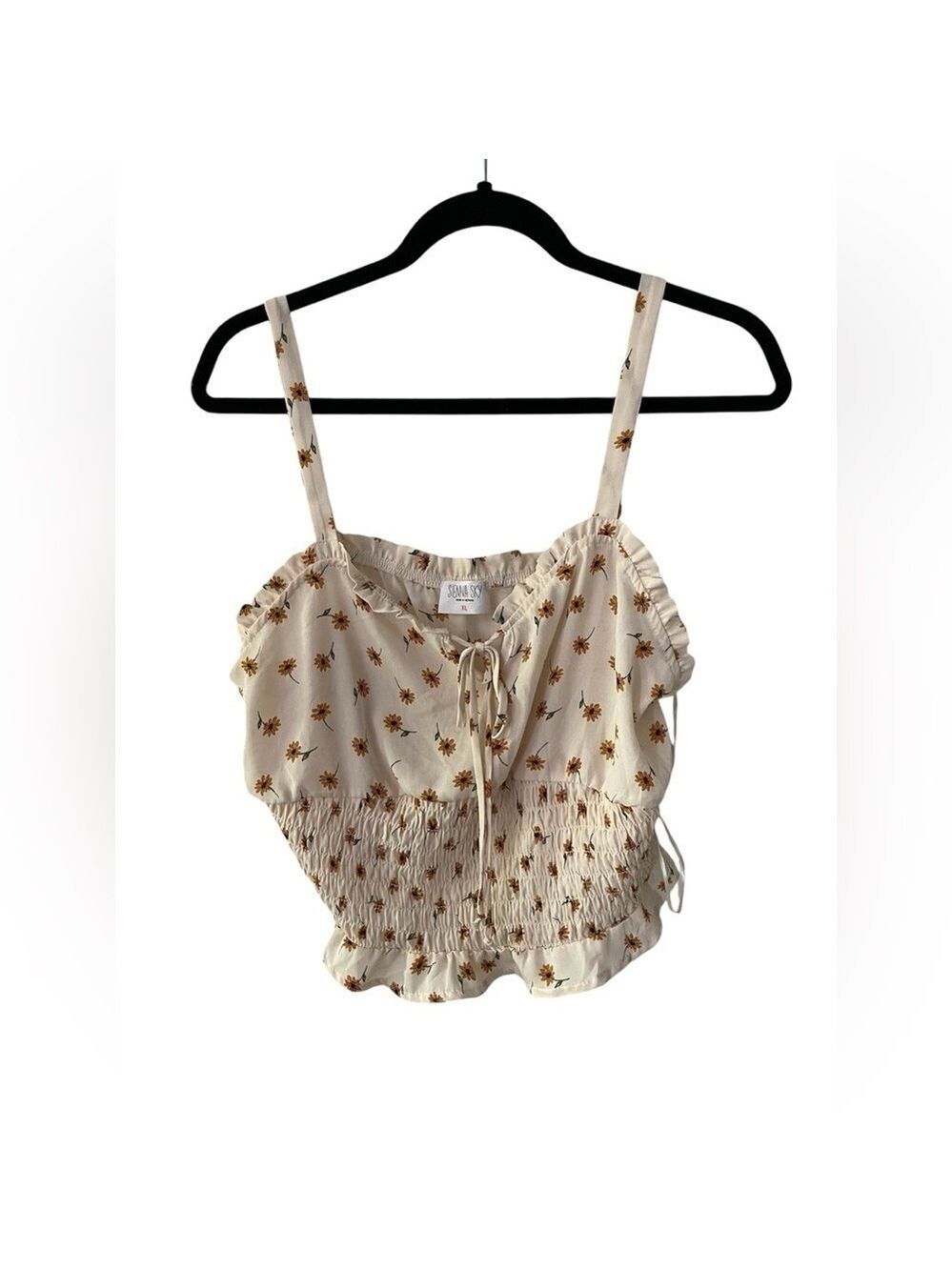 Sienna Sky Women’s Tank Top Crop Cream Ditsy Sunflower Ruffle Size XL